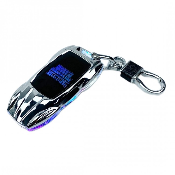 Bricheta electrica, reincarcabila, breloc chei auto, Porsche, HF31, culoare argintiu