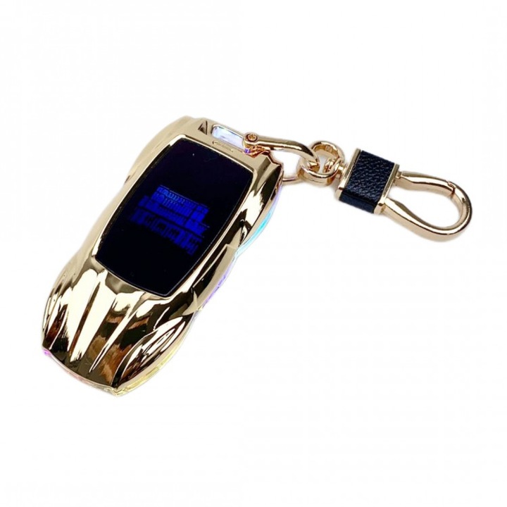Bricheta electrica, reincarcabila, breloc chei auto, Porsche, HF31, culoare auriu