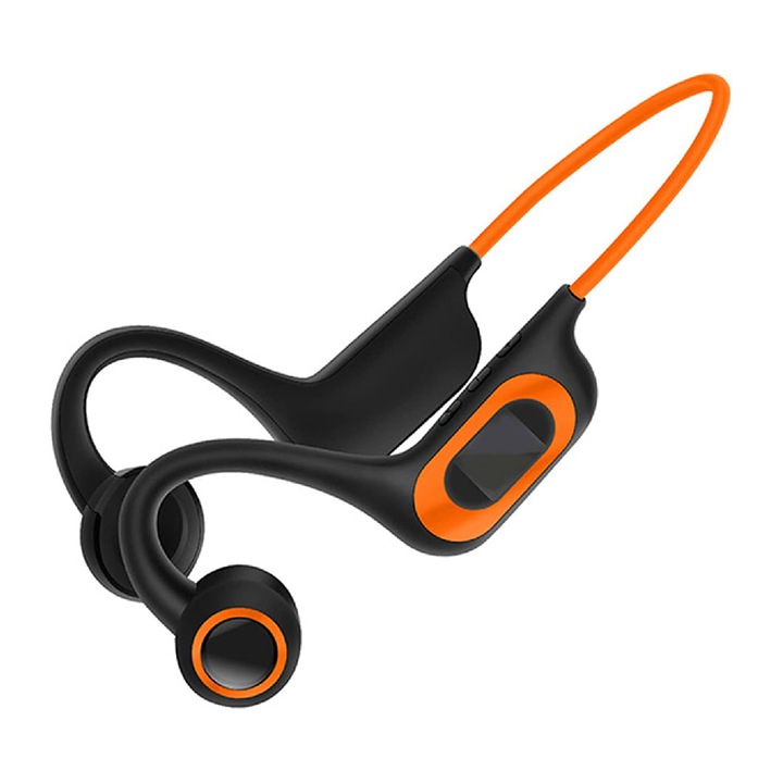 Casti Sport EDAR Fara Fir, Conductie Osoasa, Pentru Sport, Fitness, Inot, Waterproof, Cu Microfon, Sunet Stereo, Pliabile, Bluetooth 5.3, Acumulator, Portocaliu