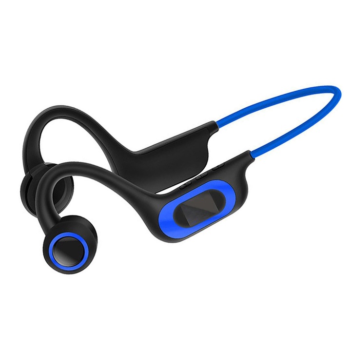 Casti GREATON cu Conductie Osoasa, Wireless, Ideale pentru, Sport, Fitness, Alergare, Inot, Rezistente la Apa, Cu Microfon, Pliabile, Bluetooth 5.3, Incarcare USB, Albastru