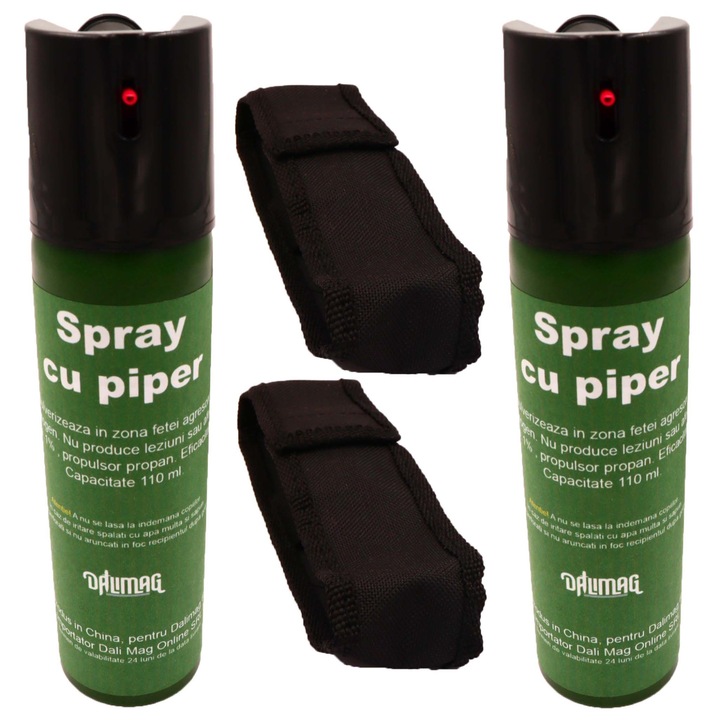 Set 2 bucati Spray Piper Paralizant, Lacrimogen, Iritant, Verde, 110 ml, Husa, Dalimag