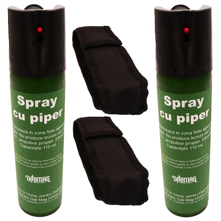 Set 2 bucati Spray Piper Paralizant, Lacrimogen, Iritant, Verde, 110 ml, Husa, Dalimag