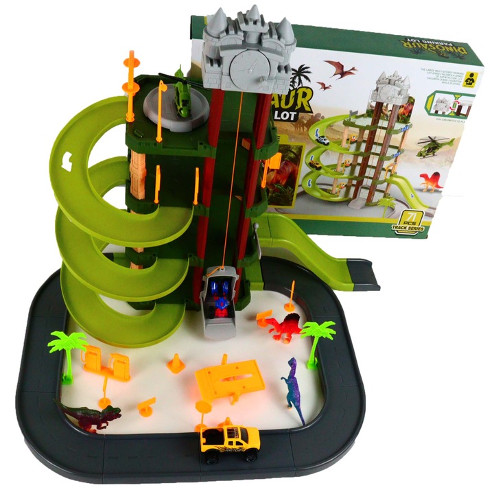 Писта Hot Wheels Dinosaur Parking Lot, 3 етажа, 40 см, Многоцветна, 71 части, Dalimag