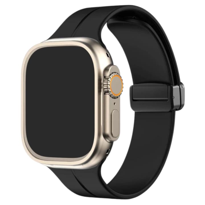 Mágneses szilikon szíj, kompatibilis Apple Watch 1/2/3/4/5/6/7/8/SE/ULTRA, 42/44/45/49mm, fekete