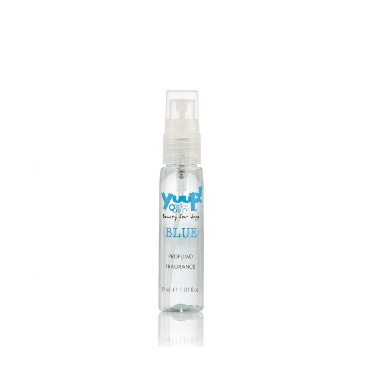 Parfüm kutyáknak és macskáknak Yuup!, hínár, gyöngyvirág és vetiver friss illata, kék, 30 ml