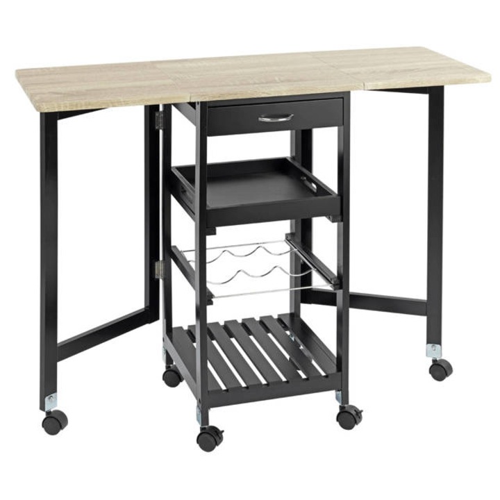 Konyhai kocsi kerekekkel, kihúzható, 97 x 37 x 77 cm, fekete-bézs