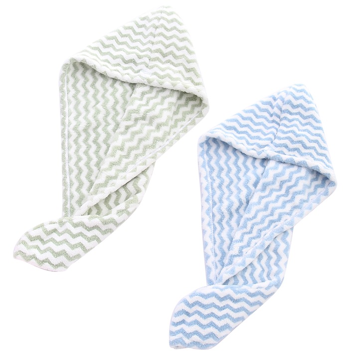 Комплект от 2 кърпи за коса, микрофибър, зелено/синьо