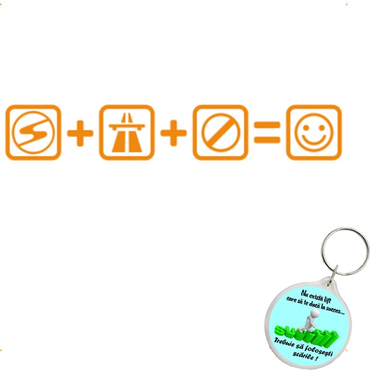 Set sticker decorativ auto trabant autostrada, autocolant, 21cm, Albastru si breloc drumul spre succes