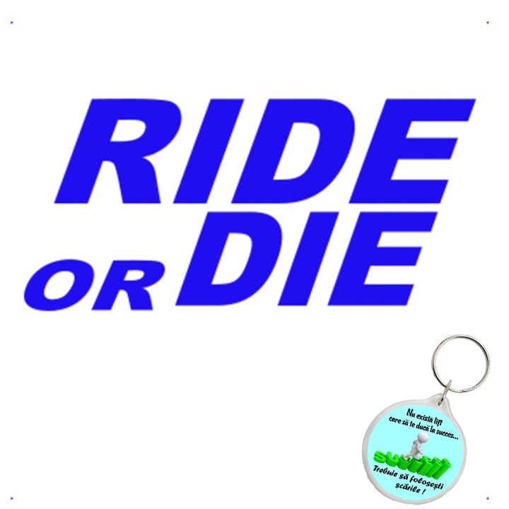 Set sticker decorativ auto ride or die, autocolant, 25 cm, Albastru si breloc succes