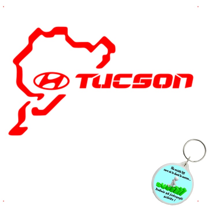 Set sticker decorativ auto nurburgring tucson, autocolant, 26 cm, Rosu si breloc drumul spre succes