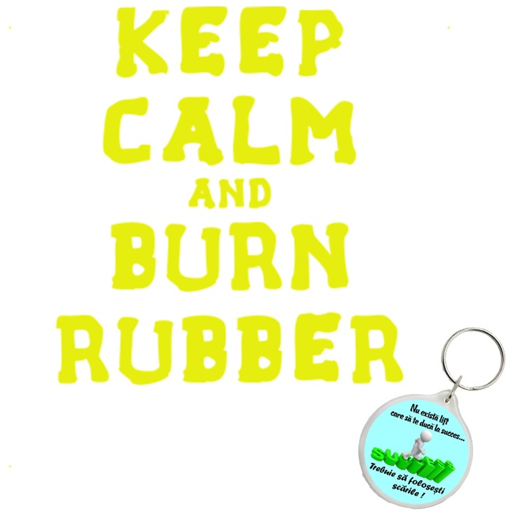 Set sticker decorativ auto keep calm rubber, autocolant, 21cm, Gri si breloc drumul spre succes
