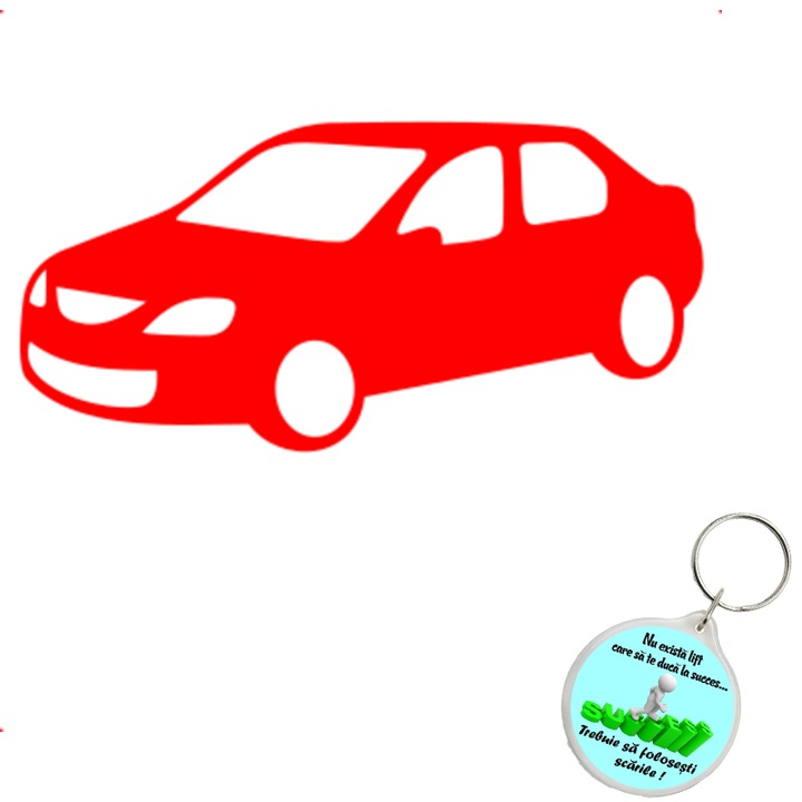 Set sticker decorativ auto logan, autocolant, 26 cm, Rosu si breloc drumul spre succes