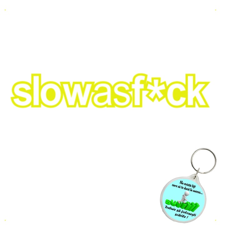 Set sticker decorativ auto slow as f ck contur, autocolant, 26 cm, Gri si breloc drumul spre succes