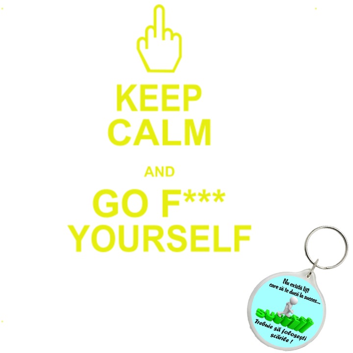 Set sticker decorativ auto keep kalm, autocolant, 26 cm, Gri si breloc drumul spre succes