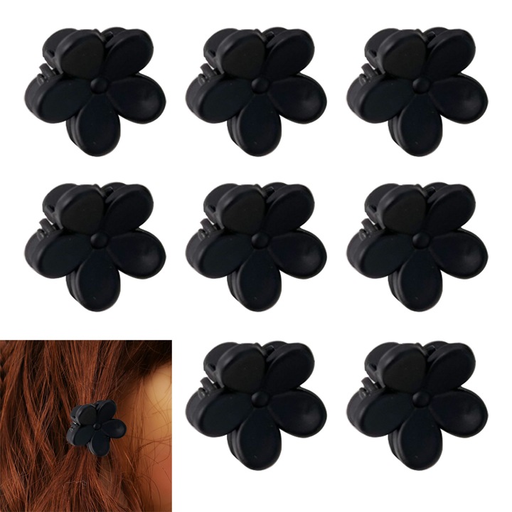 Műanyag mini karmos hajcsat kislánynak, kifinomult csúszásgátló oldal, kis fekete hajcsat