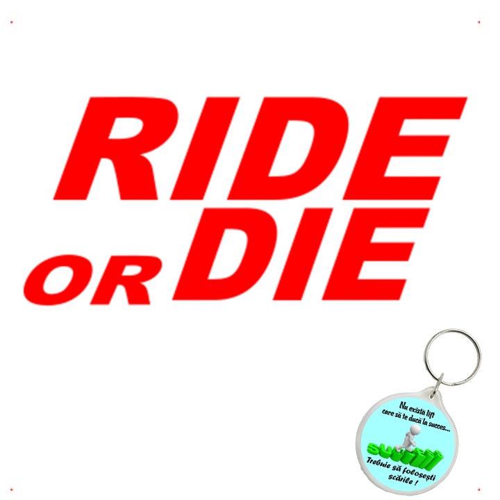 Set sticker decorativ auto ride or die, autocolant, 19 cm, Rosu si breloc succes