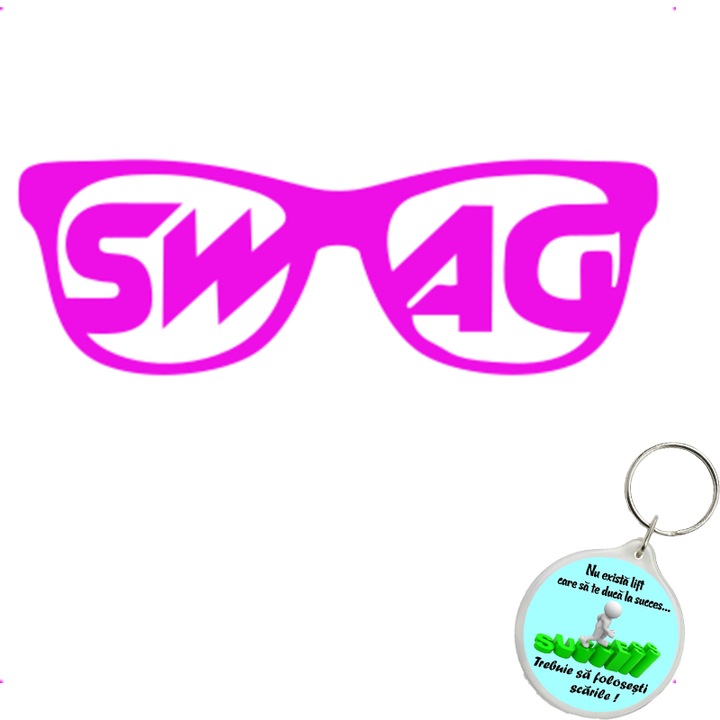 Set sticker decorativ auto swag glasses, autocolant, 21cm, Verde si breloc drumul spre succes