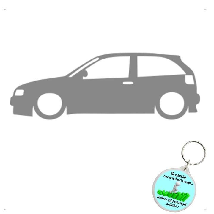 Set sticker decorativ auto seat lateral, autocolant, 26 cm, Galben si breloc drumul spre succes