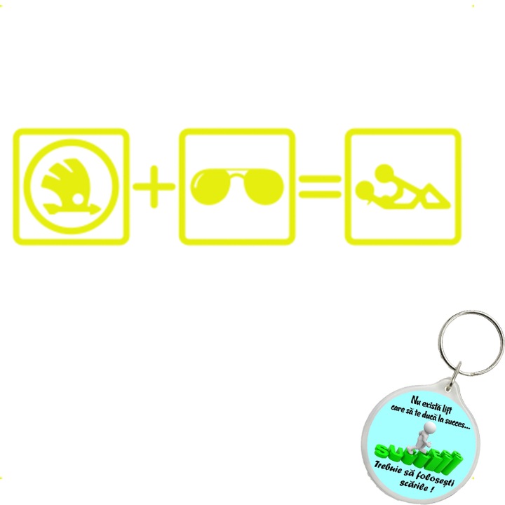 Set sticker decorativ auto still skoda, autocolant, 21cm, Gri si breloc drumul spre succes