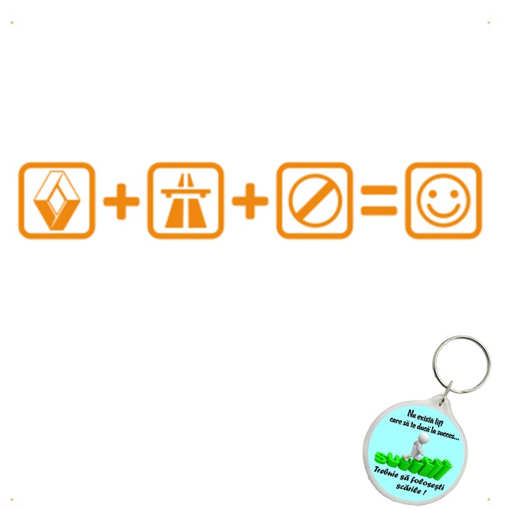 Set sticker decorativ auto renault autostrada, autocolant, 26 cm, Albastru si breloc drumul spre succes