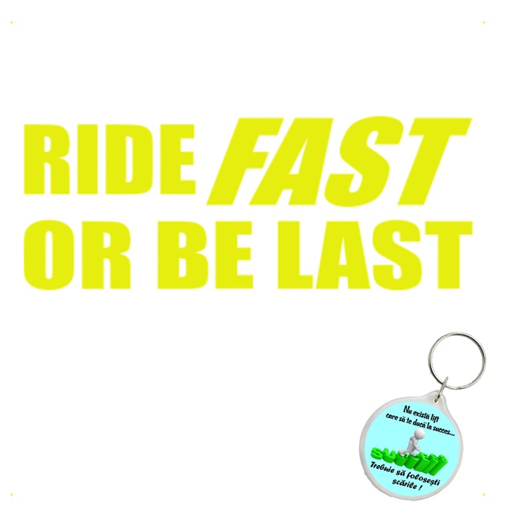 Set sticker decorativ auto ride fast, autocolant, 21cm, Gri si breloc drumul spre succes