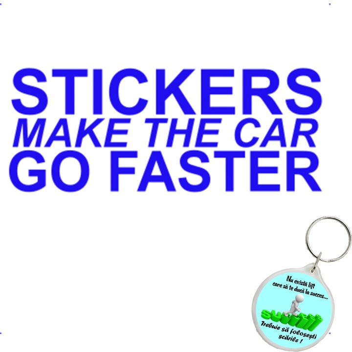 Set sticker decorativ auto stickers faster, autocolant, 19 cm, Albastru si breloc succes