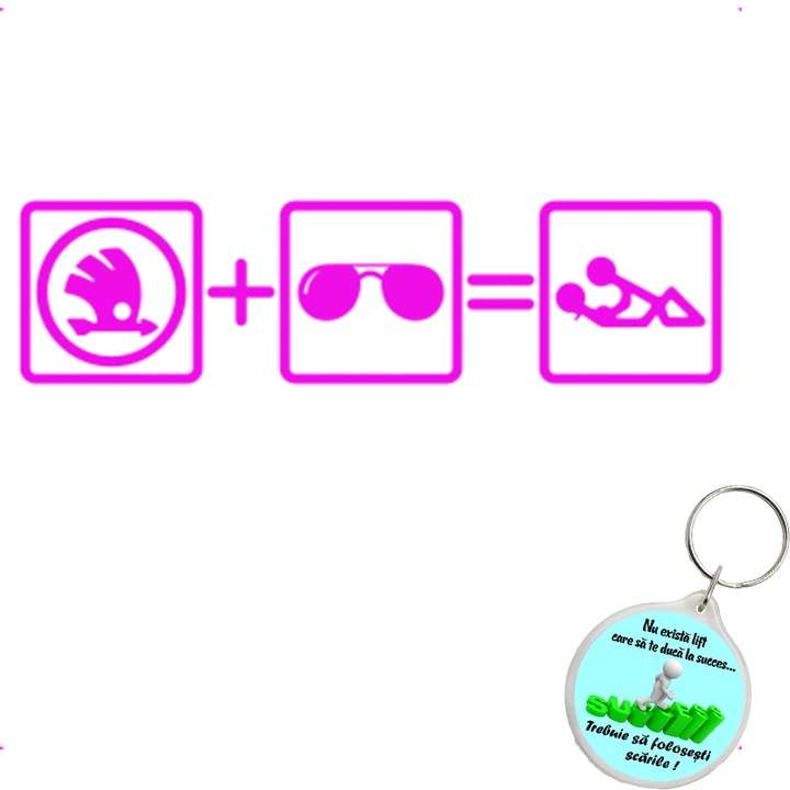 Set sticker decorativ auto still skoda, autocolant, 21cm, Verde si breloc drumul spre succes