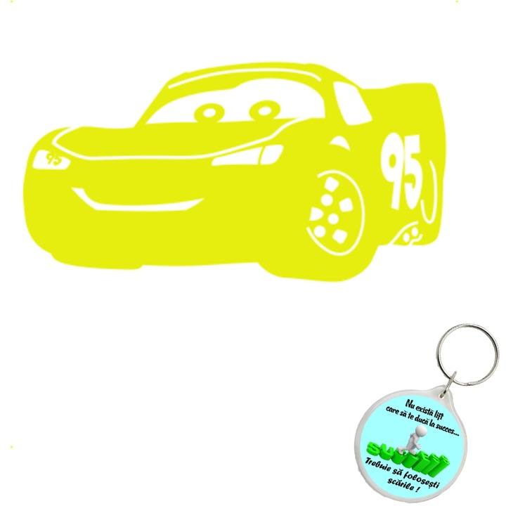 Set sticker decorativ auto fulger mcqueen, autocolant, 25 cm, Gri si breloc succes
