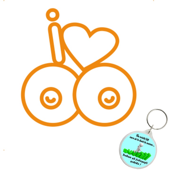 Set sticker decorativ auto i love boob, autocolant, 26 cm, Albastru si breloc drumul spre succes
