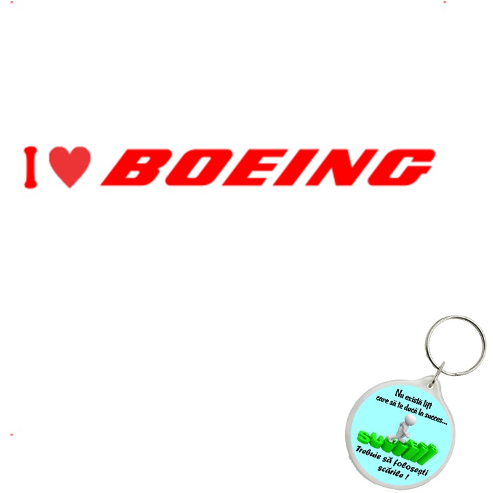 Set sticker decorativ auto i love boeing v3, autocolant, 26 cm, Albastru si breloc drumul spre succes