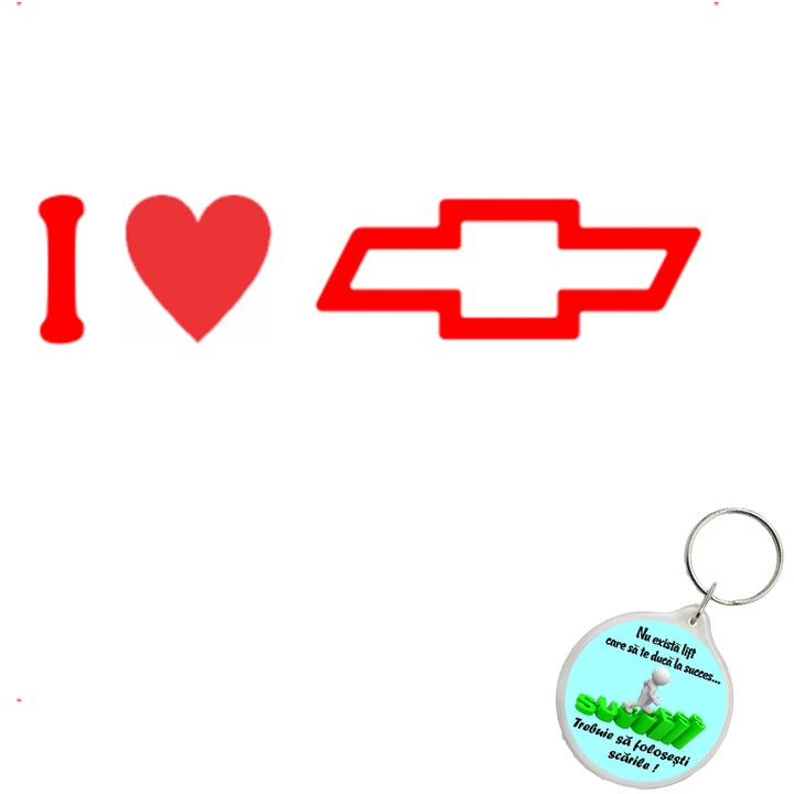 Set sticker decorativ auto i love chevrolet sigla, autocolant, 21cm, Gri si breloc drumul spre succes