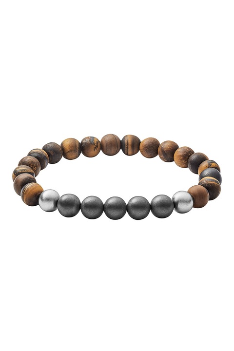 Fossil, Karkötő tigrisszem és hematit gyöngyökkel, Barna, Ezüstszín