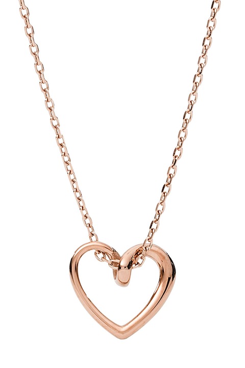 Fossil, Colier din otel inoxidabil, cu talisman inima, Auriu rose