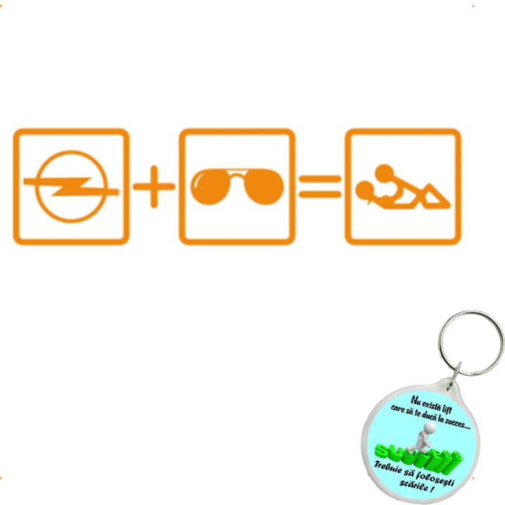 Set sticker decorativ auto still opel, autocolant, 26 cm, Albastru si breloc drumul spre succes