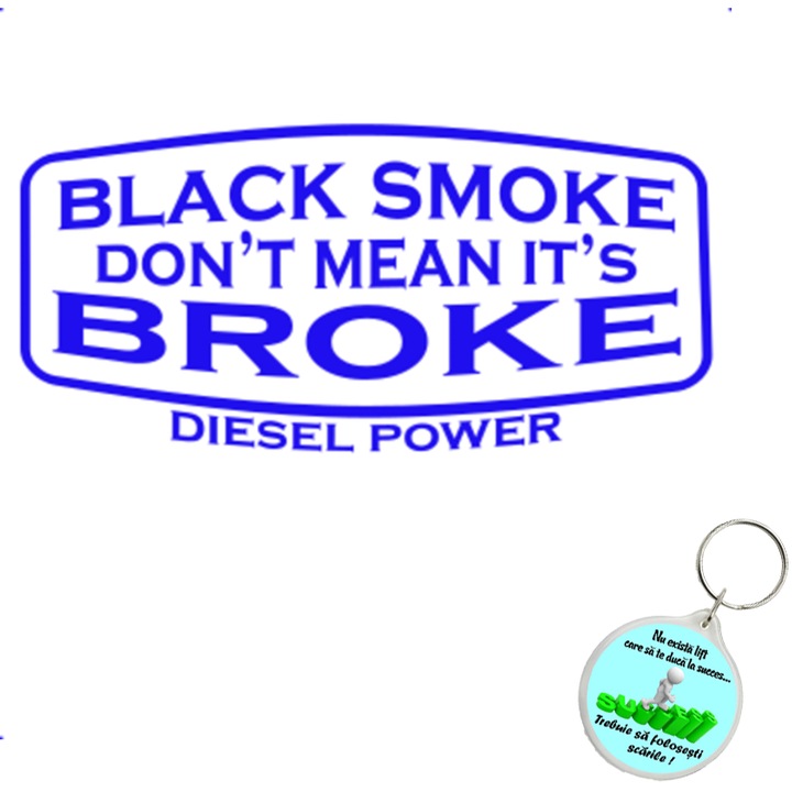 Set sticker decorativ auto black smoke, autocolant, 25 cm, Albastru si breloc succes