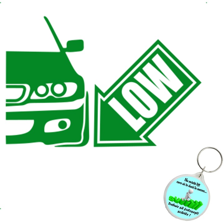 Set sticker decorativ auto bmw sageata low, autocolant, 21cm, Roz si breloc drumul spre succes