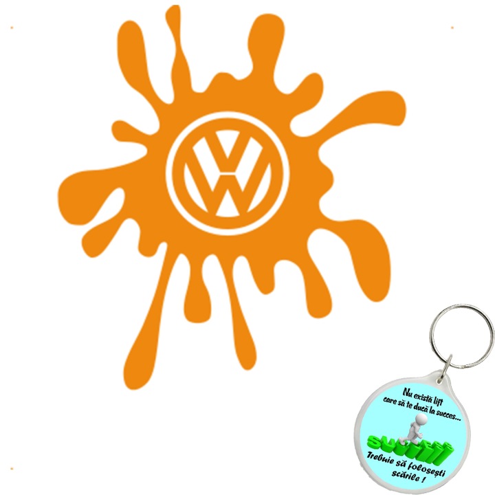 Set sticker decorativ auto splash vw, autocolant, 21cm, Albastru si breloc drumul spre succes