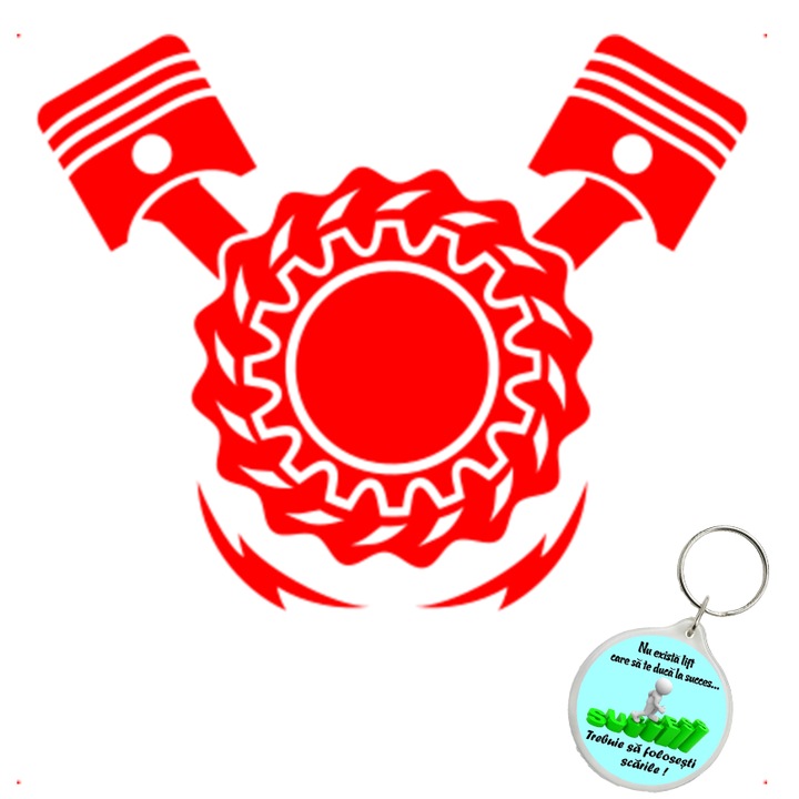 Set sticker decorativ auto pistoane vilbrochen, autocolant, 26 cm, Rosu si breloc drumul spre succes