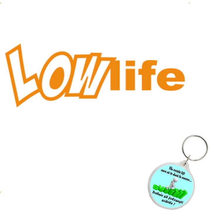 Set sticker decorativ auto low life, autocolant, 26 cm, Albastru si breloc drumul spre succes