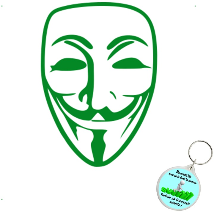 Set sticker decorativ auto anonymous v2, autocolant, 21cm, Roz si breloc drumul spre succes