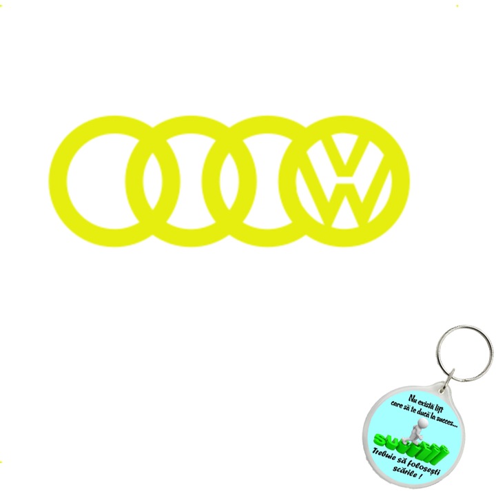 Set sticker decorativ auto audi vw, autocolant, 21cm, Gri si breloc drumul spre succes