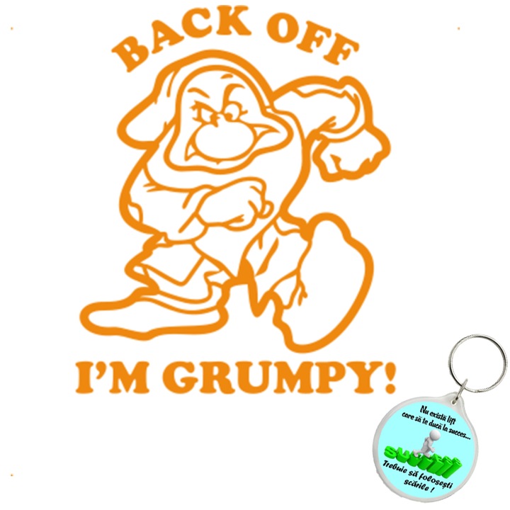 Set sticker decorativ auto back off grumpy, autocolant, 21cm, Albastru si breloc drumul spre succes