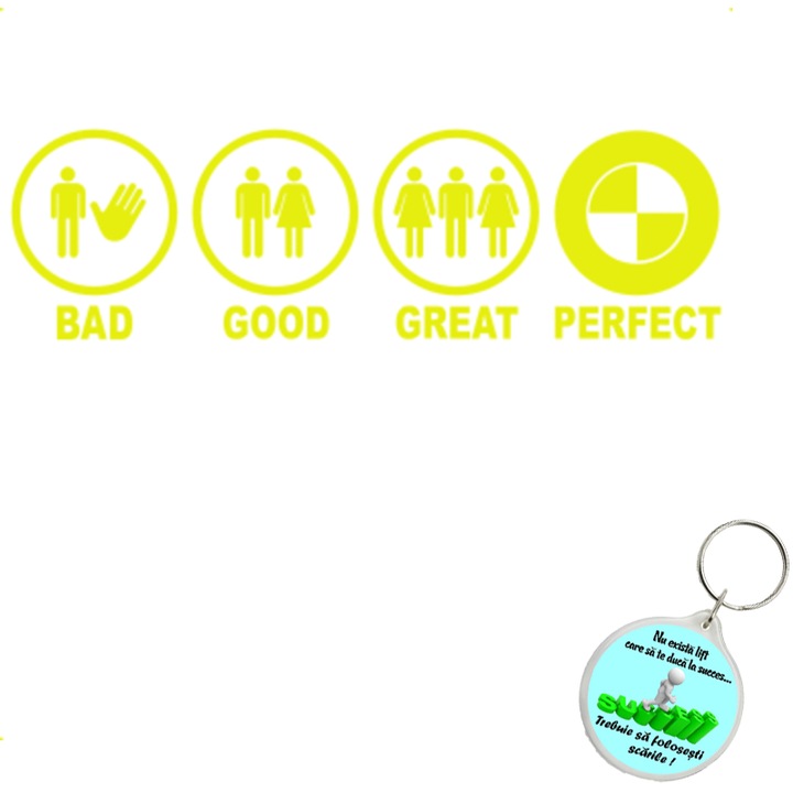 Set sticker decorativ auto bad good great bmw v2, autocolant, 26 cm, Gri si breloc drumul spre succes