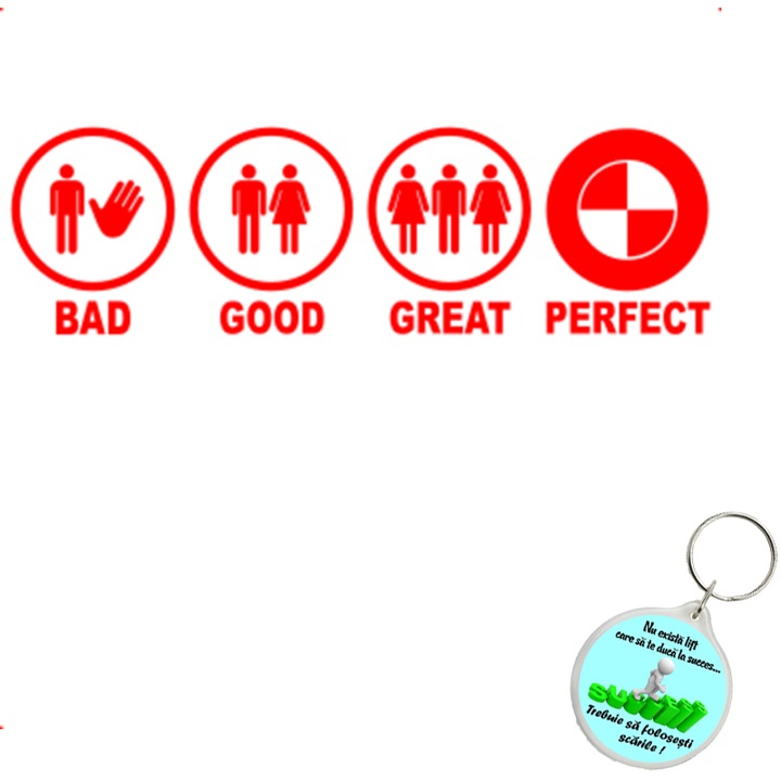 Set sticker decorativ auto bad good great bmw v2, autocolant, 21cm, Rosu si breloc drumul spre succes