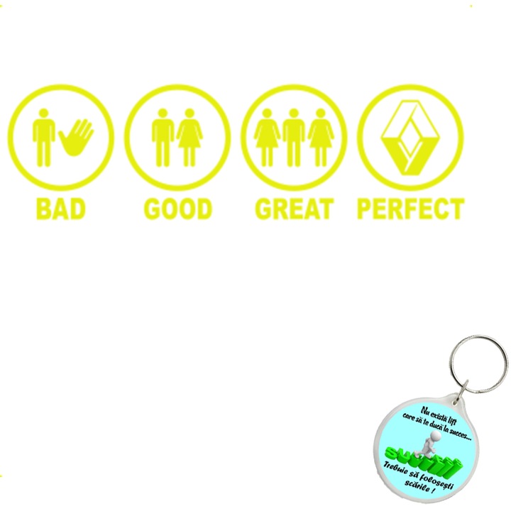 Set sticker decorativ auto bad good great renault, autocolant, 26 cm, Gri si breloc drumul spre succes