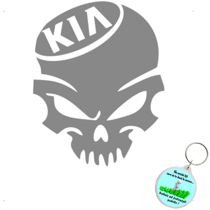 Set sticker decorativ auto cap mort kia, autocolant, 21cm, Galben si breloc drumul spre succes