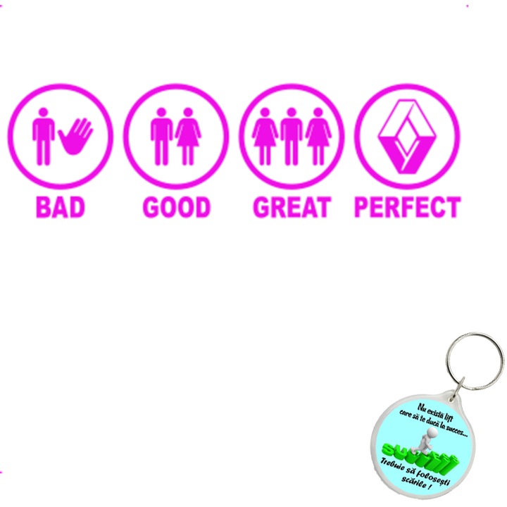 Set sticker decorativ auto bad good great renault, autocolant, 26 cm, Verde si breloc drumul spre succes