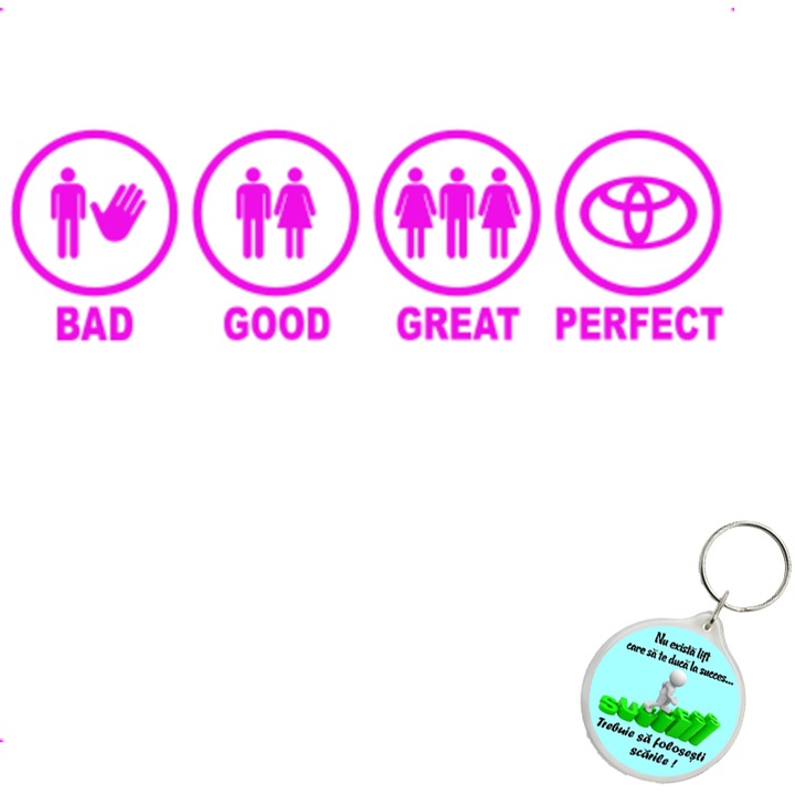 Set sticker decorativ auto bad good great toyota, autocolant, 21cm, Verde si breloc drumul spre succes