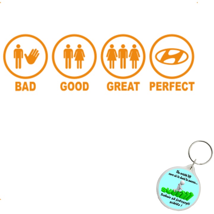 Set sticker decorativ auto bad good great hyundai, autocolant, 26 cm, Albastru si breloc drumul spre succes