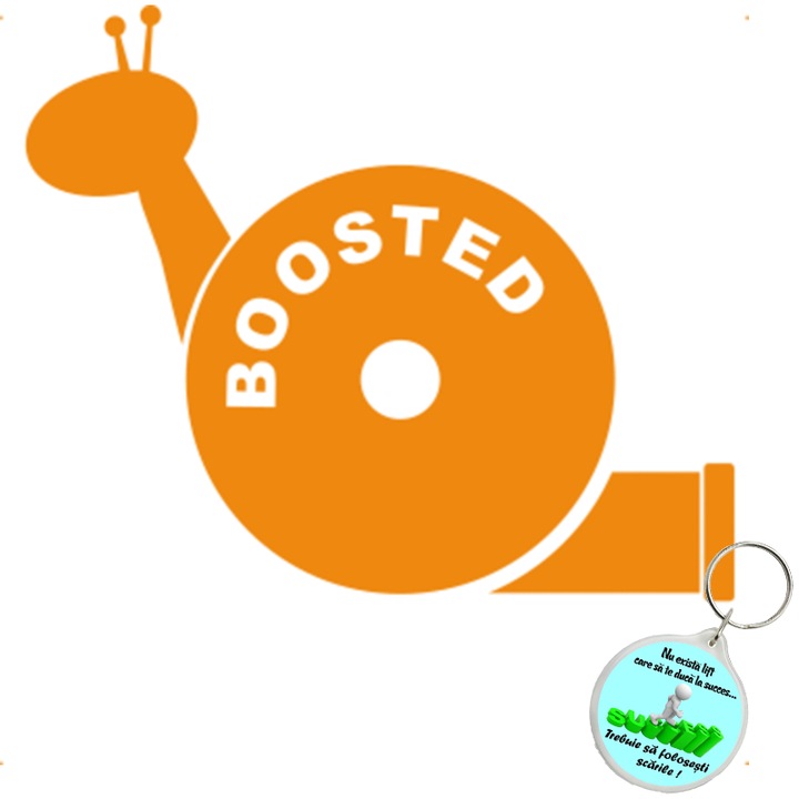 Set sticker decorativ auto boosted, autocolant, 21cm, Albastru si breloc drumul spre succes